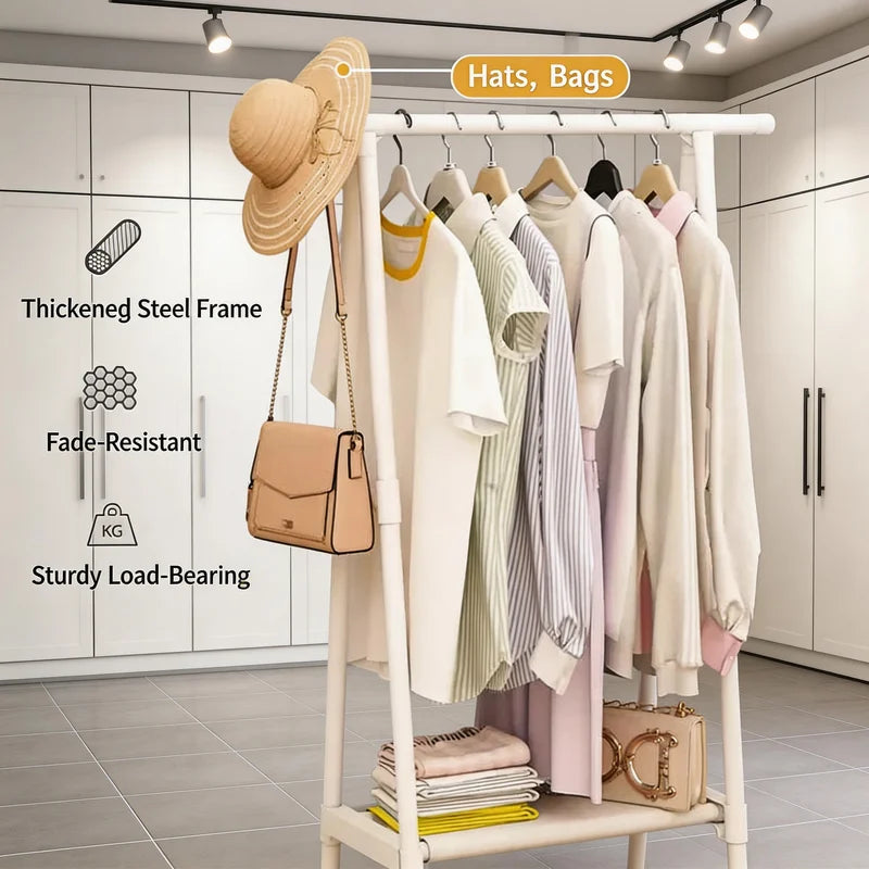 Multifunctional Movable Coat Rack Stand with Shelves Space-Saving Clothes Organizer