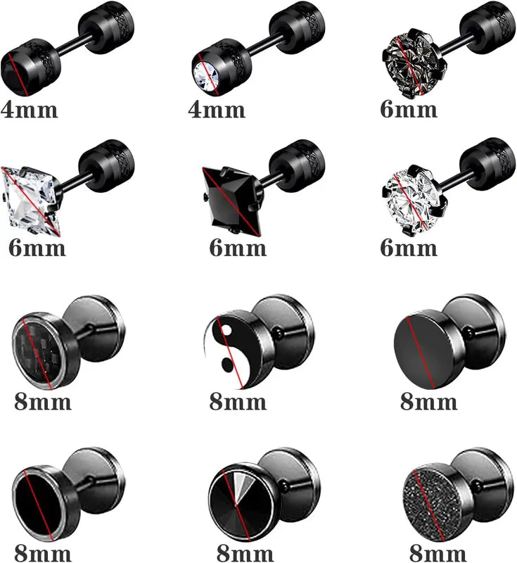 12 Pairs Stainless Steel Stud Earrings for Men Women Hypoallergenic Flatback Set