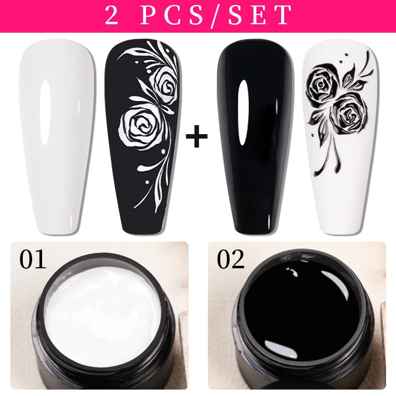 No Wipe Nail Painting Gel Set - White & Black UV LED Long Lasting 5g
