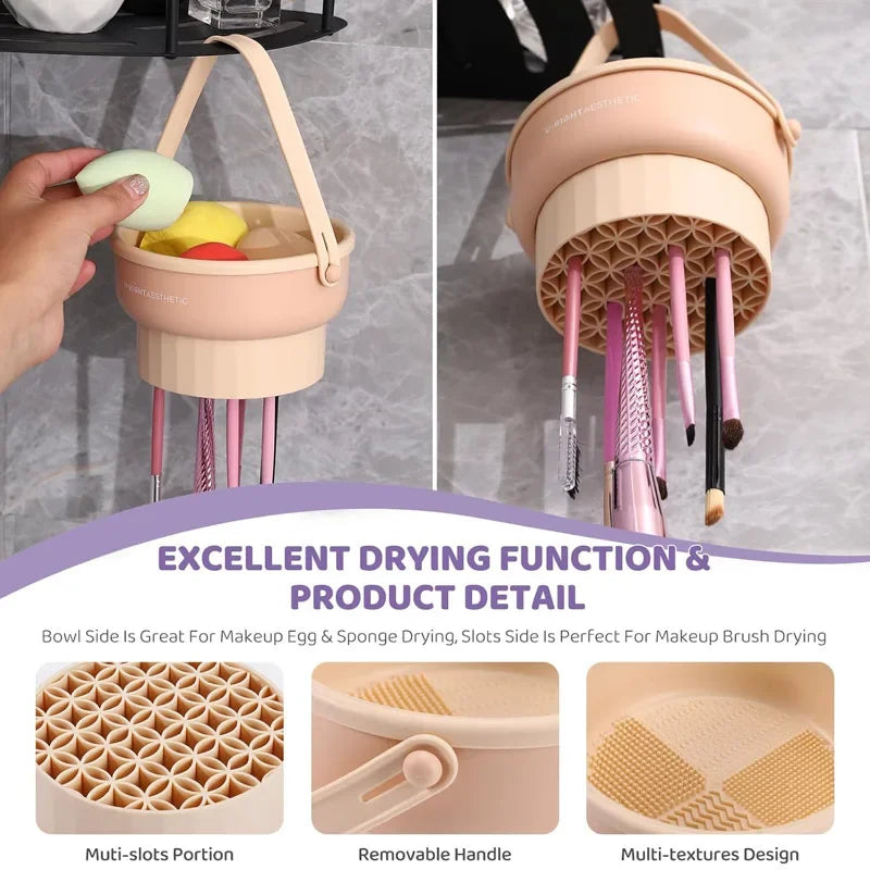 3-in-1 Makeup Brush Cleaning and Drying Bucket with Storage Box - Reusable Silicone and PP Material