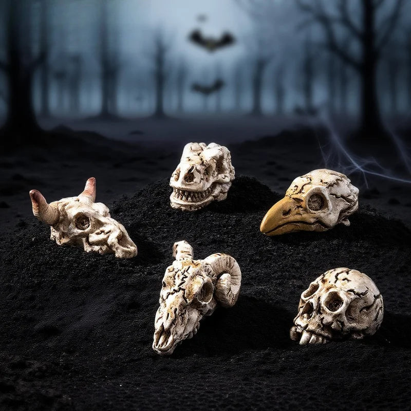 Mini Halloween Crow Animal Skull Ghost Ornaments - 3 Pack for Home & Party Decor