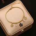 Women's Beaded Zircon Bracelet with 18K Gold PVD Plating - Elegant Jewelry