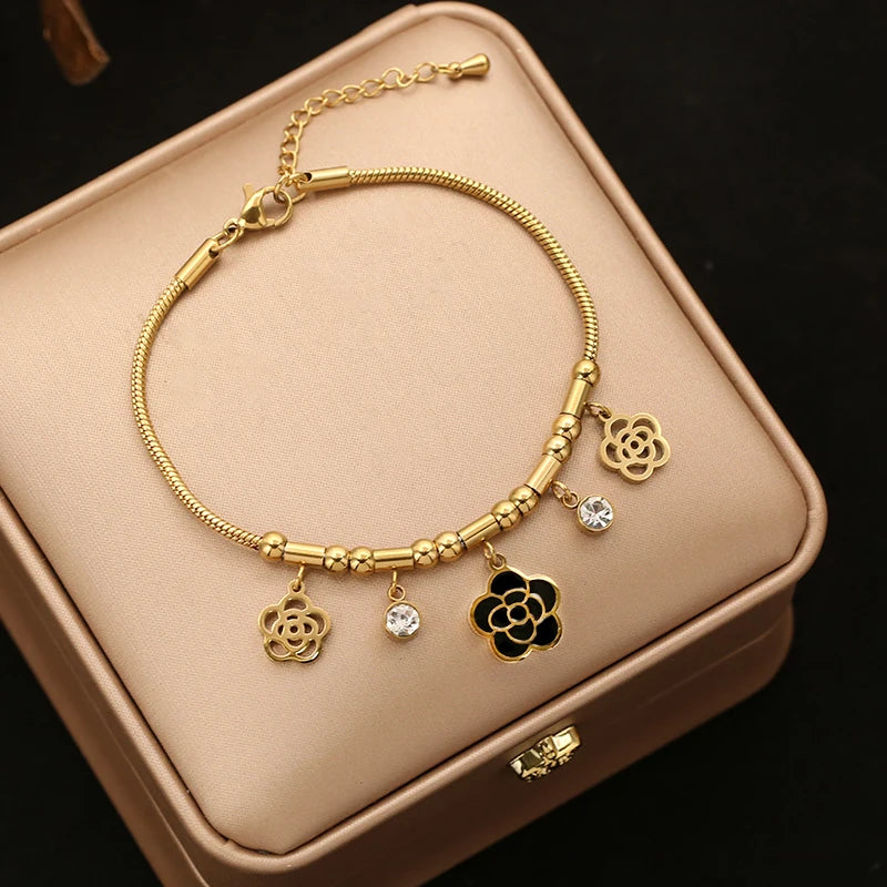 Women's Beaded Zircon Bracelet with 18K Gold PVD Plating - Elegant Jewelry