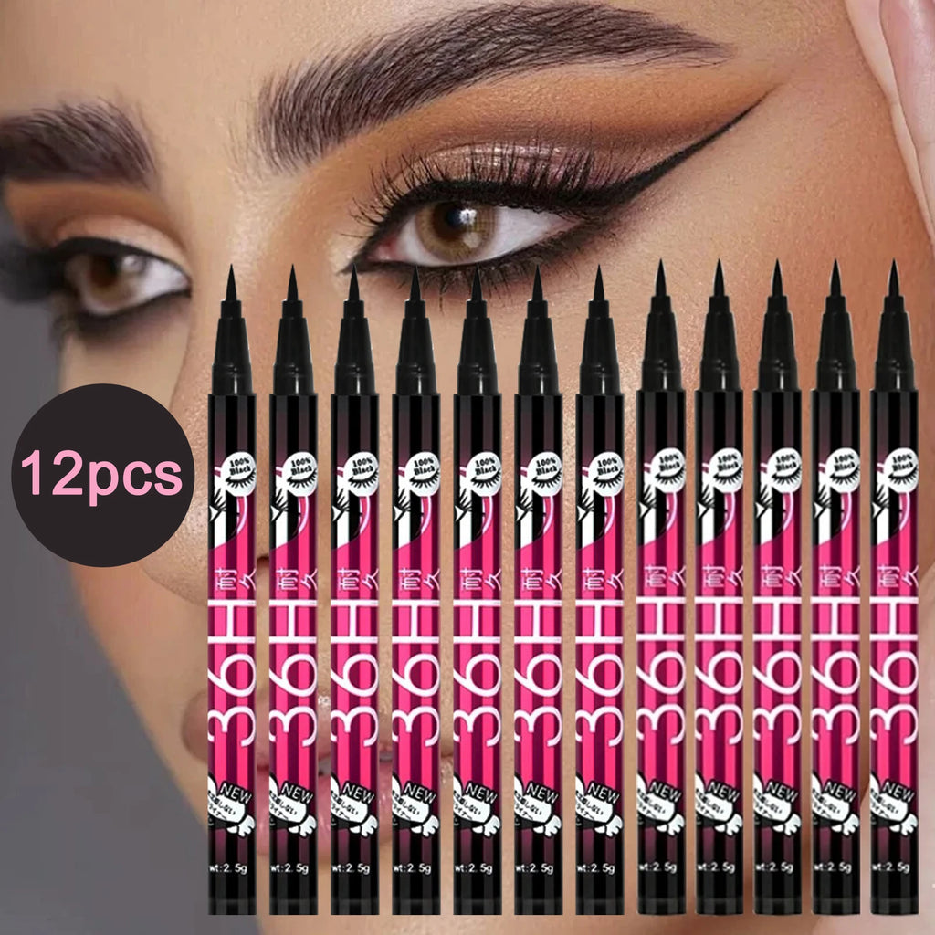 Waterproof Liquid Eyeliner Set - Ultra Fine, Quick Dry, Long-Lasting, 12 Colors