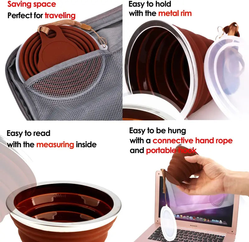 Collapsible Silicone Water Bottle with Measuring, Portable Travel Cup for Outdoors & Kids