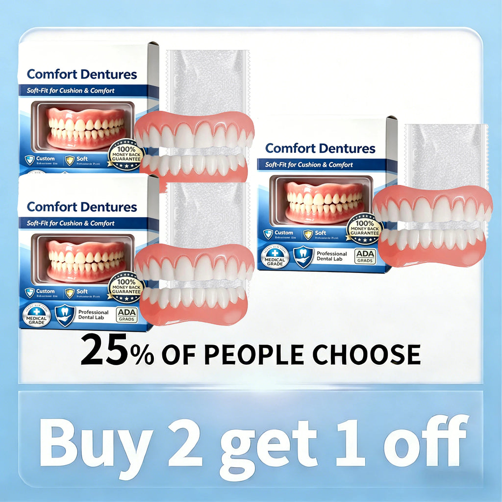 Full Denture Set Upper & Lower Silicone Fake Teeth for Daily Oral Hygiene - Men & Women