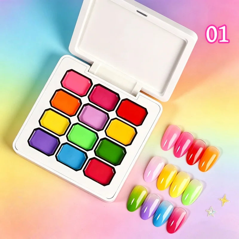 12-Color Rainbow Nail Polish Gel Kit - Vibrant Nail Art & Gift Set
