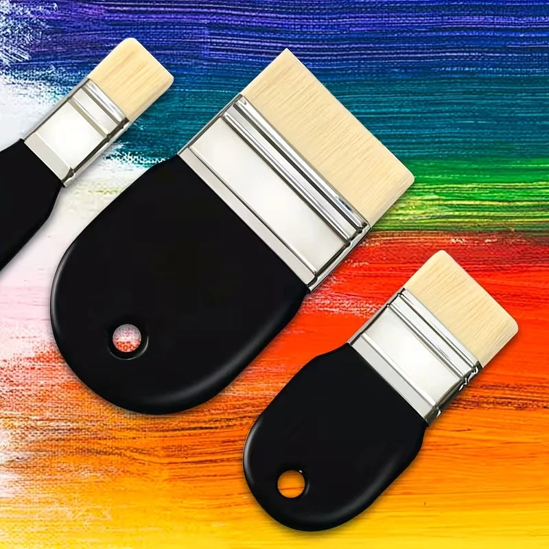 3-Piece Flat Paint Brush Set for Acrylic Watercolor Oil Varnish Art