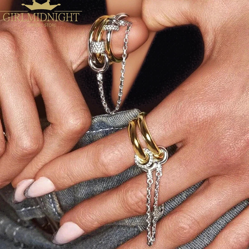 Stack Chain Ring Set - Micro Paved CZ Engagement & Fashion Jewelry