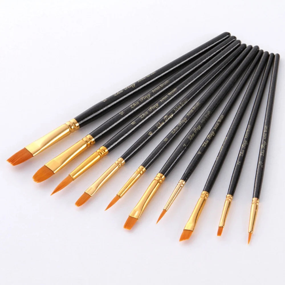 10-Piece Multicolor Paint Brush Set for Artists & Crafts - Nylon Hair