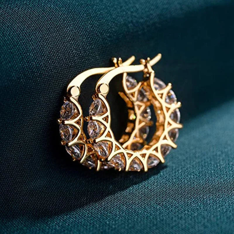 Elegant Zircon Hoop Earrings for Women Gold Silver Crystal Jewelry Gift