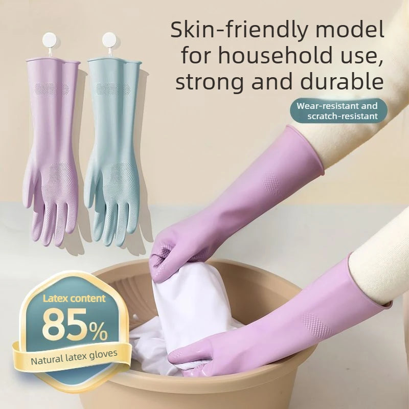 Reusable Latex Dish Washing Gloves with Cotton Liner & Non-Slip Grip