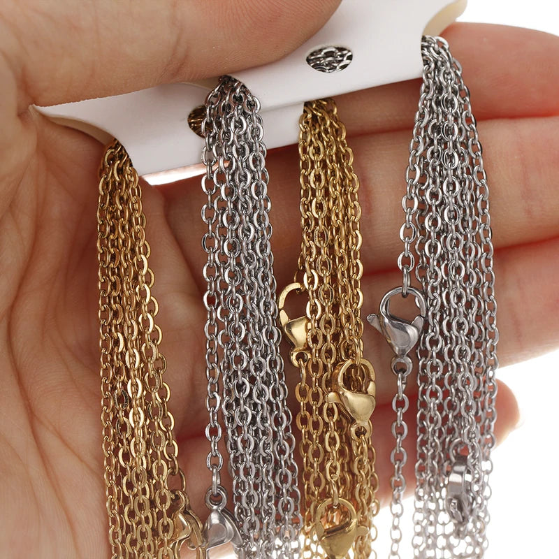 10-Pack Stainless Steel Link Chains for Jewelry Making - 50cm Cubic Chains Wholesale