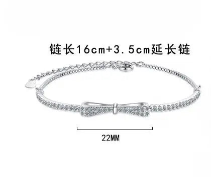 Sterling Silver Bowknot Bracelet for Women & Men with Zircon - Wedding Party Jewelry