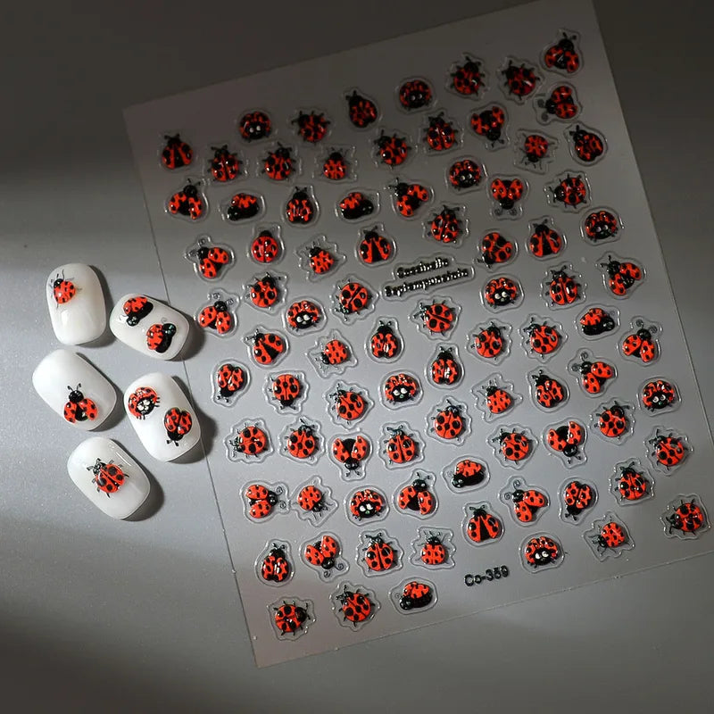 Cute Summer Insect Nail Art Stickers - 5D Embossed Self-Adhesive Decals