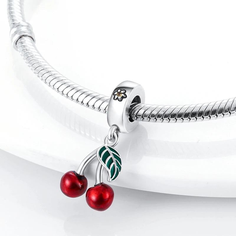 Fruit Charm Bead 925 Silver Strawberry Cherry Avocado Pendant for DIY Bracelets