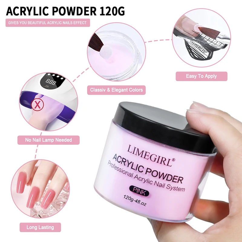 120g Acrylic Nail Powder Set - Clear Pink White Colors Nail Art Builder Tips