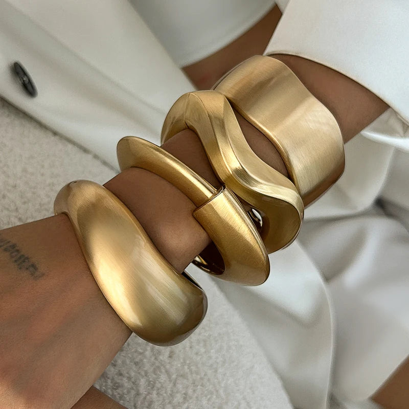 Vintage Punk Metal Wide Cuff Bangles for Women & Men Geometric Style Jewelry