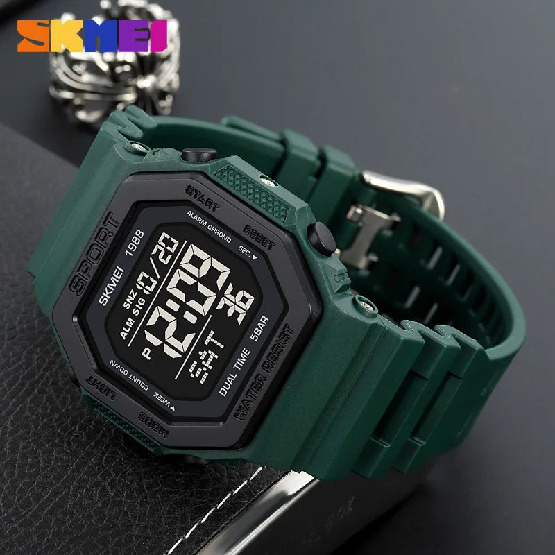 Digital Sport Wristwatch for Men Waterproof Countdown Chrono LED Display