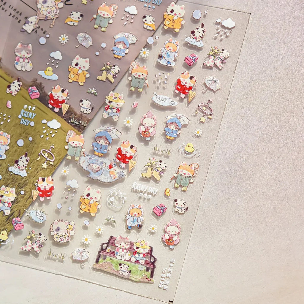 Cute Animal Face 5D Nail Art Stickers for DIY Manicure Decor - Kawaii Expressions