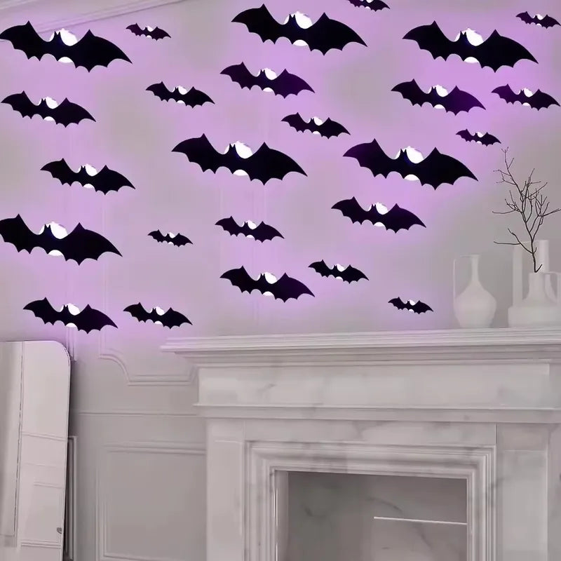 Halloween Bat Night Light Wall Decal Set - 12/24 LED Stereoscopic Party Decor