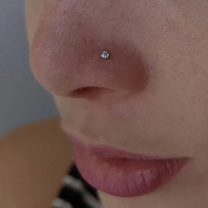 10pcs Titanium Nose Piercing Studs with CZ Crystals - Body Jewelry Set