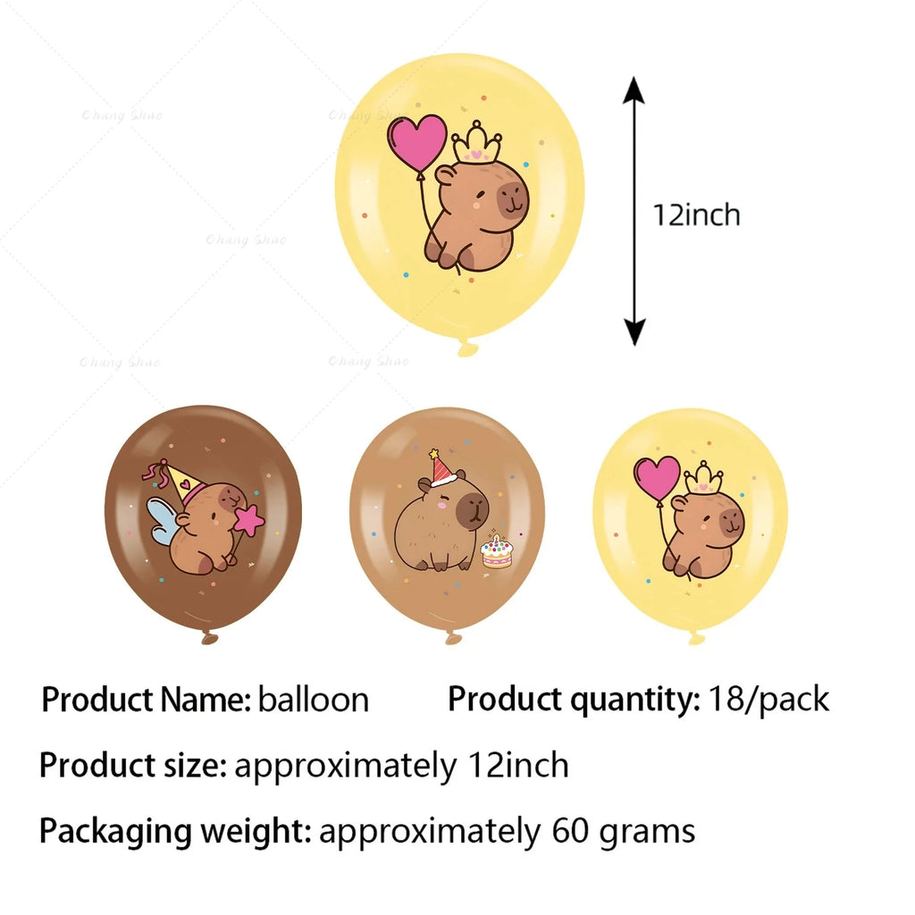 12-Inch Cute Capybara Latex Balloons for Birthday Baby Shower Party Decorations