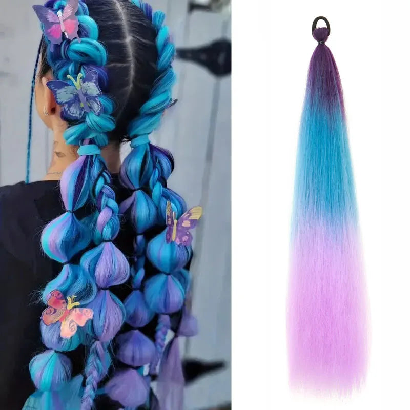 24-Inch Synthetic Straight Ponytail Hair Extension with Elastic Band for DIY Braiding