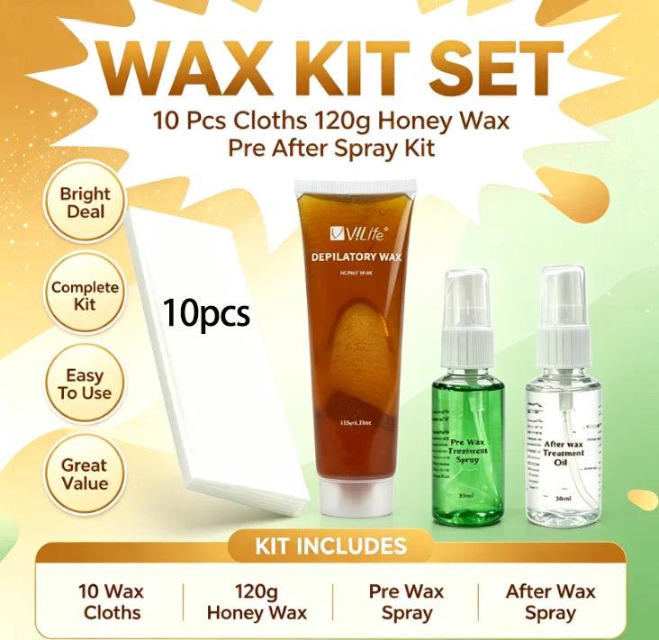 Salon Grade Honey Wax Kit with 120g Tube, 10 Strips & Pre/Post Care Oil
