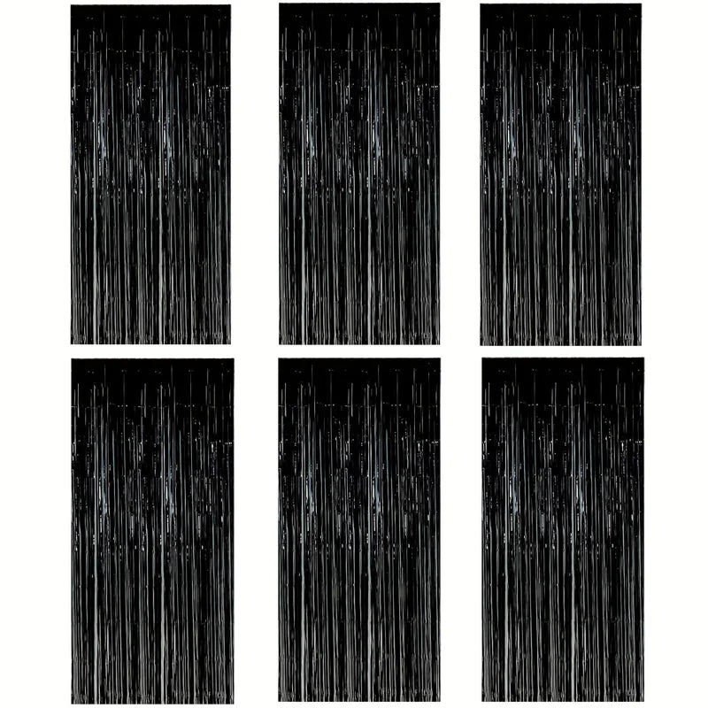 Black Tassel Background Decoration Set for Events and Parties - Metallic Foil Tassel Curtain
