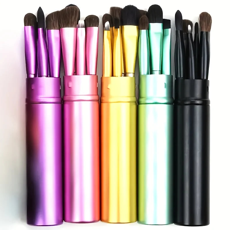 5-Piece Makeup Brush Set with Eye Shadow and Concealer Brushes - Portable Travel Kit