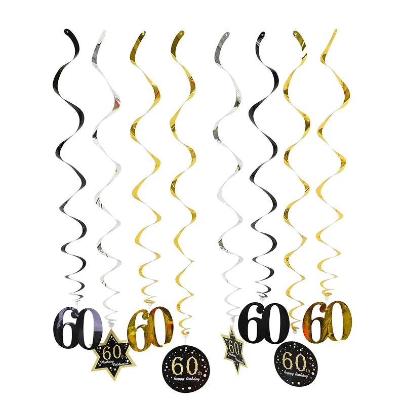 8pcs Ceiling Hanging Decor Spiral Garland Party Decorations - Black & Gold