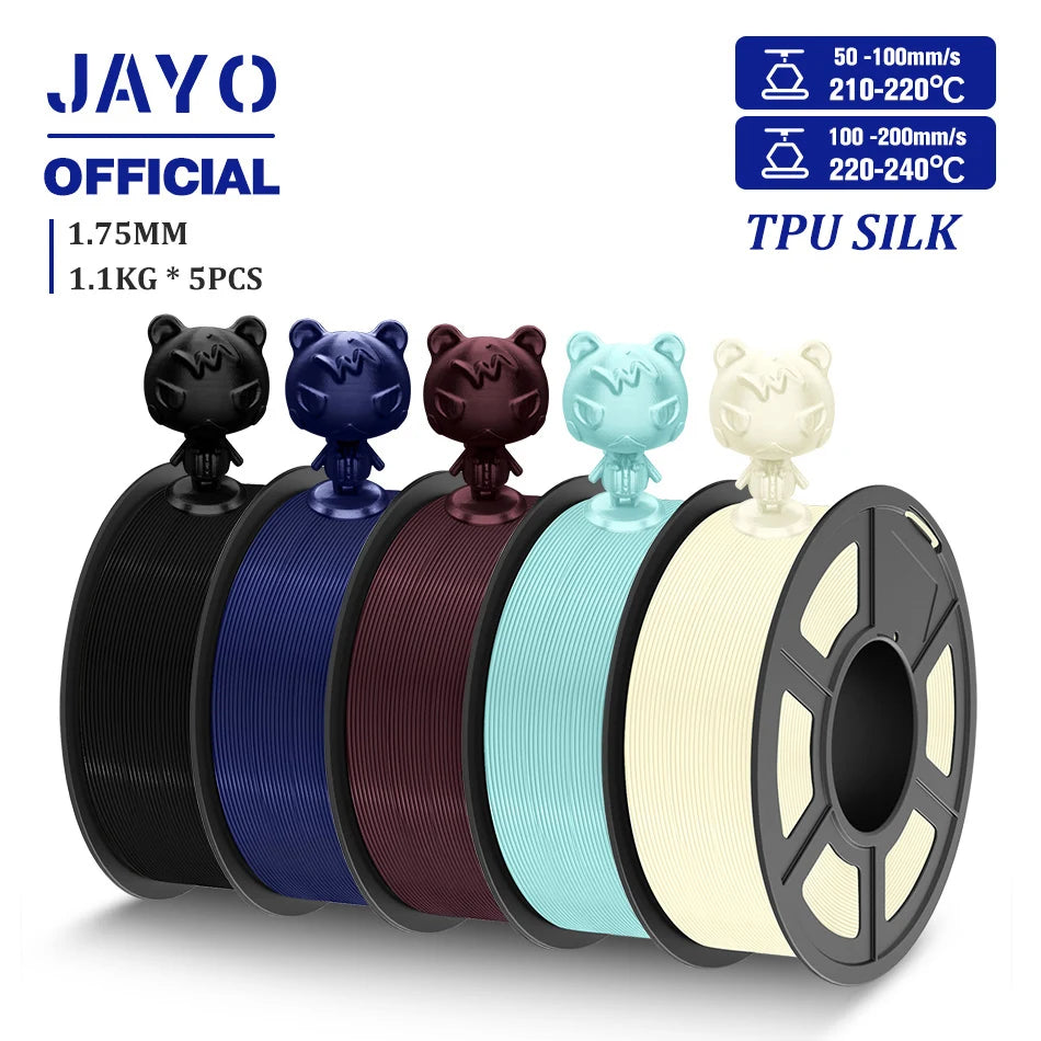 3D Printer Filament Set PLA PETG Silk Wood Marble 1.75mm 5 Rolls 1.1KG