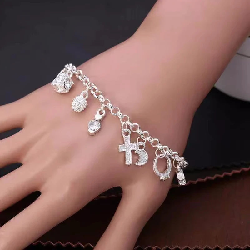 925 Sterling Silver Bracelet for Women Thirteen Pendant Multi-Element Jewelry