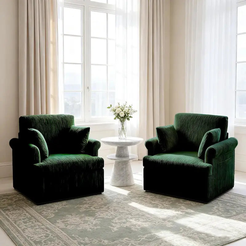 39-Inch Modern Swivel Accent Chair with Corduroy Upholstery & 2 Pillows