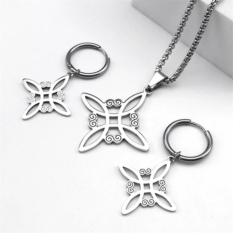 Stainless Steel Jewelry Set Celtic Irish Knot Pendant Necklace Earrings Bracelet Ring