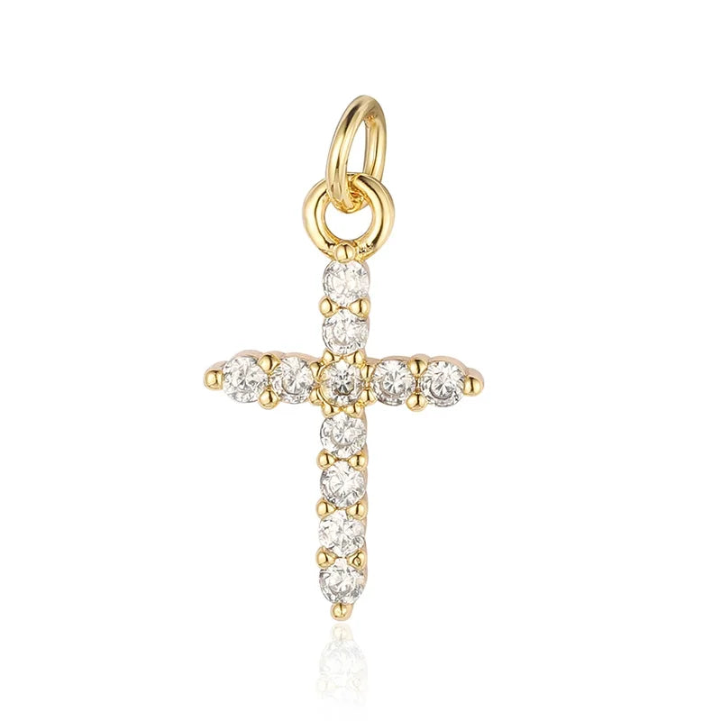 5-Piece Religious Evil Eye Jewelry Pendant Set - Copper Zircon Cross & Bear Charms for DIY Necklace & Earring Making