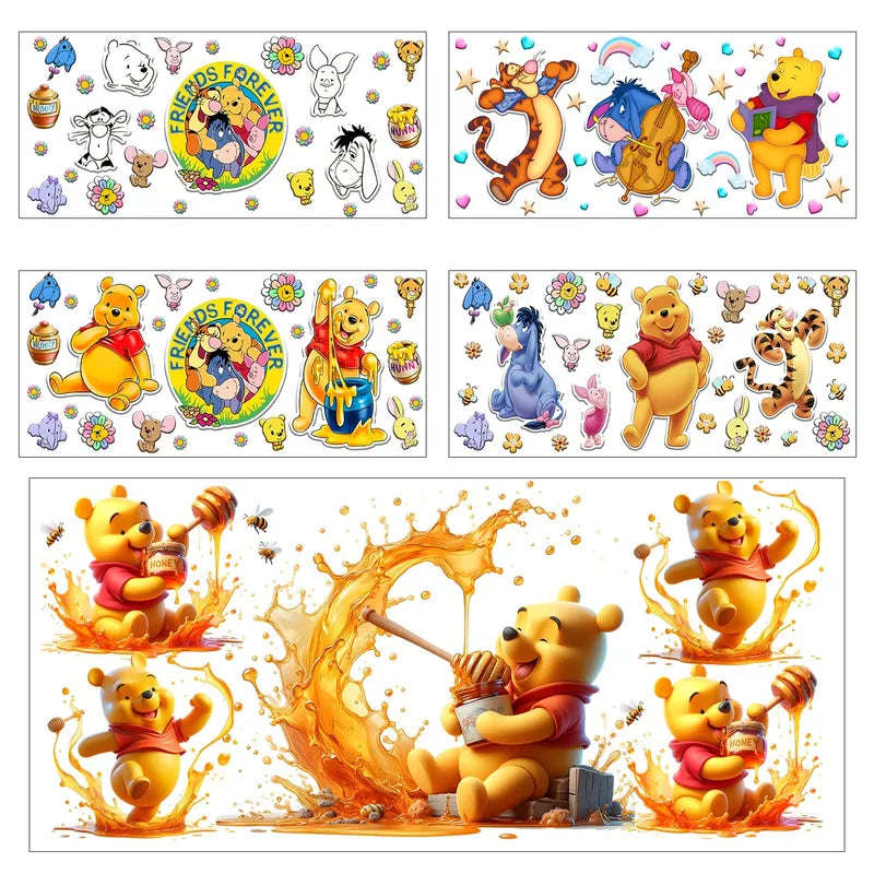 Watercolor Winnie Family UV DTF Transfer Stickers for Cups and Crafts - 30 Styles
