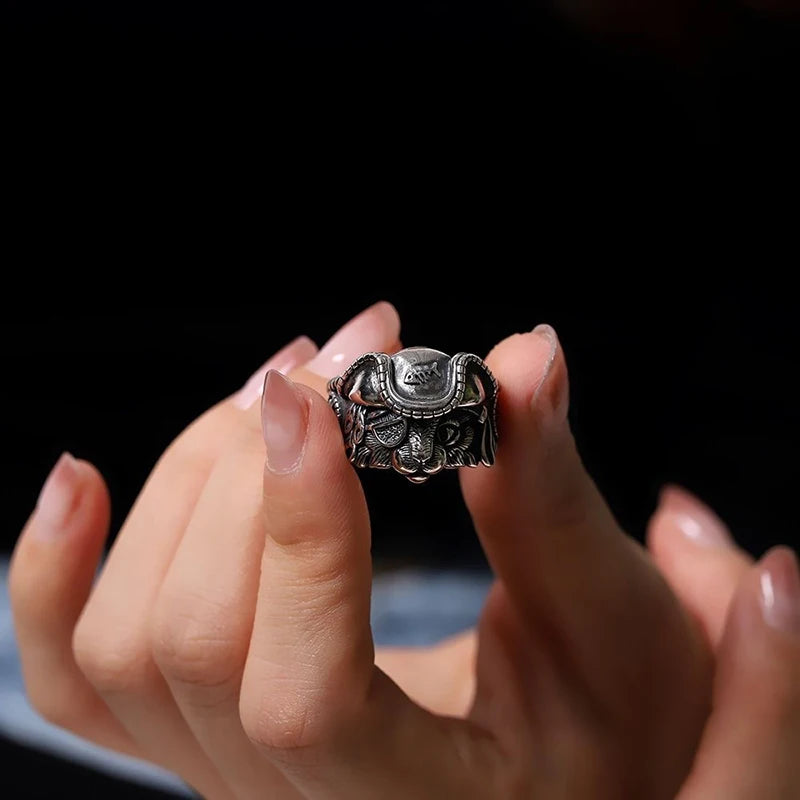 Unisex Retro Pirate Cat Ring - Silver Punk Gothic Adjustable Jewelry