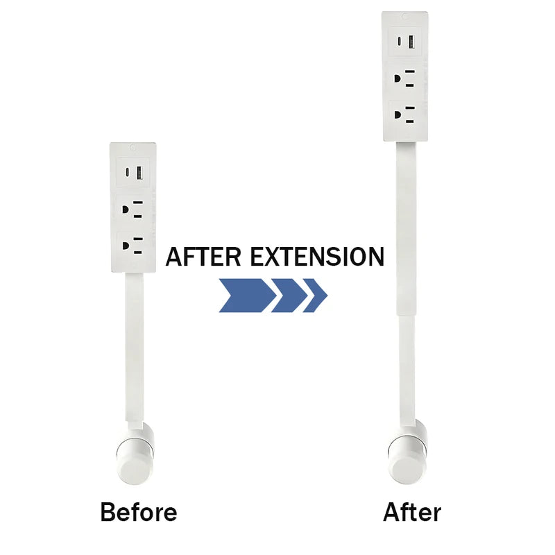 Telescopic Power Outlet Extender with 2 AC and USB Ports - 180° Rotatable Socket Expander