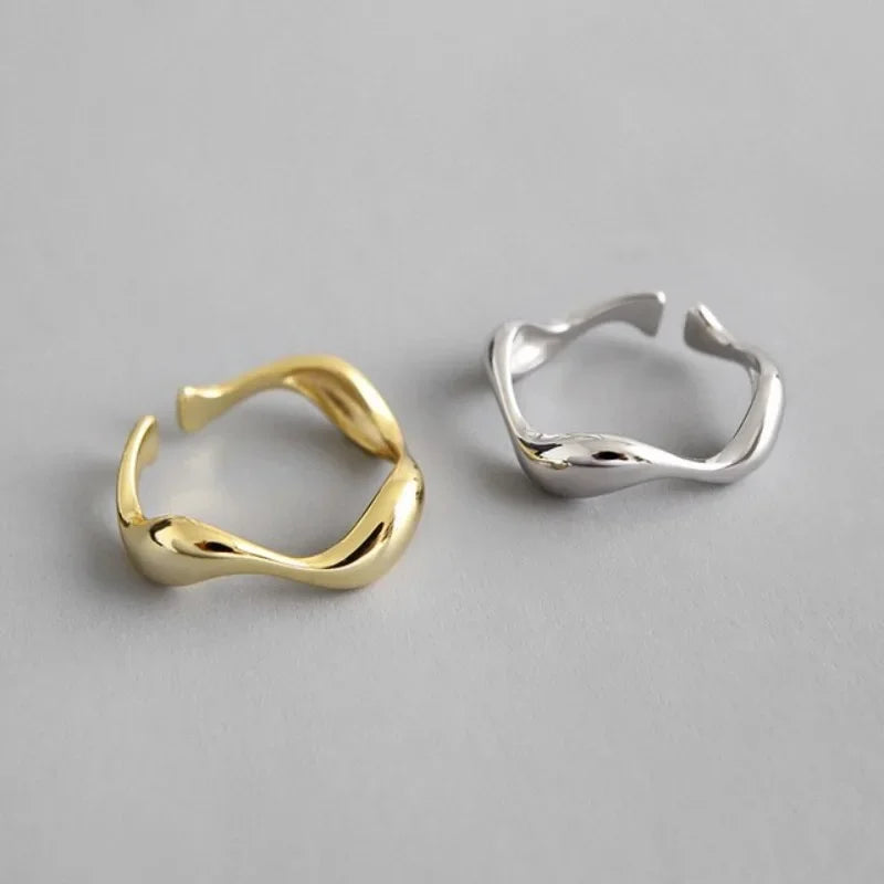 Irregular Wavy Geometric Couple Rings for Women Men - Gold Stainless Steel Jewelry