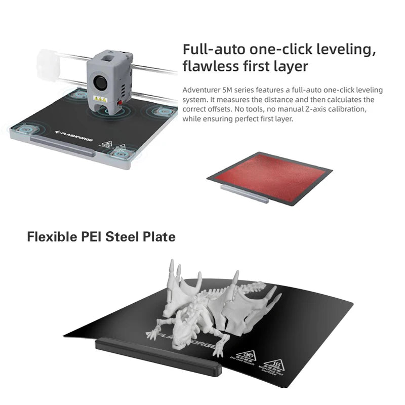Flashforge Adventurer 5M 3D Printer High-Speed Auto-Leveling Direct Extruder PEI Plate