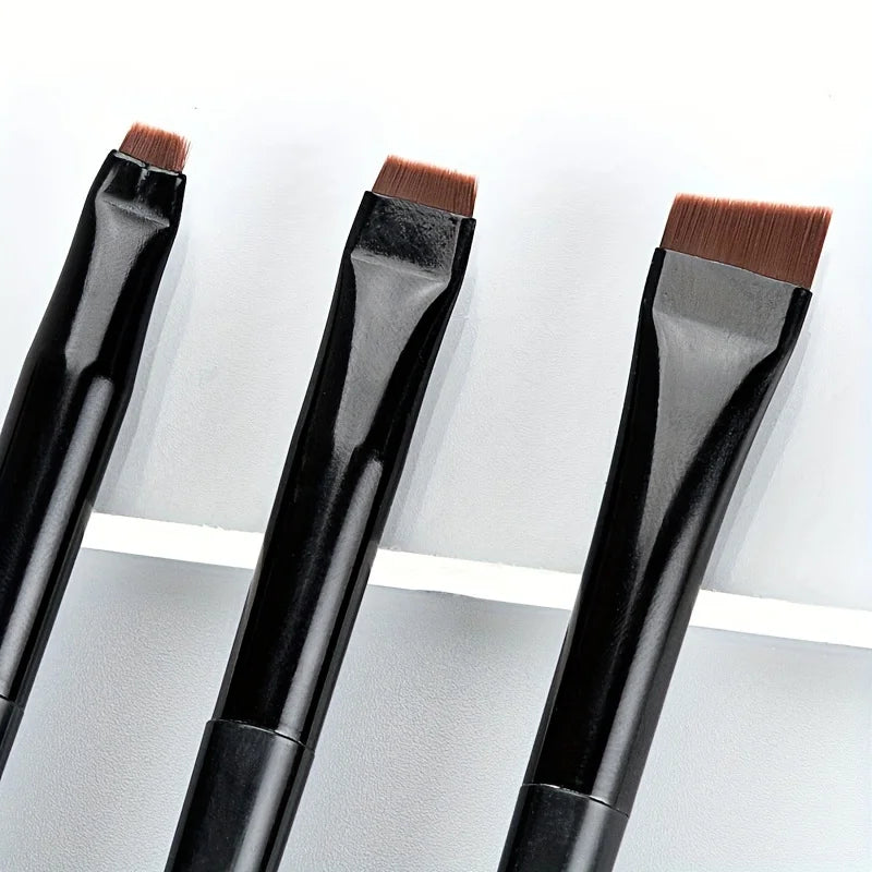 3-Piece Makeup Brush Set with Eyeliner, Eyebrow & Eye Shadow Brushes - Fine, Oblique & Ultra-Thin Tips