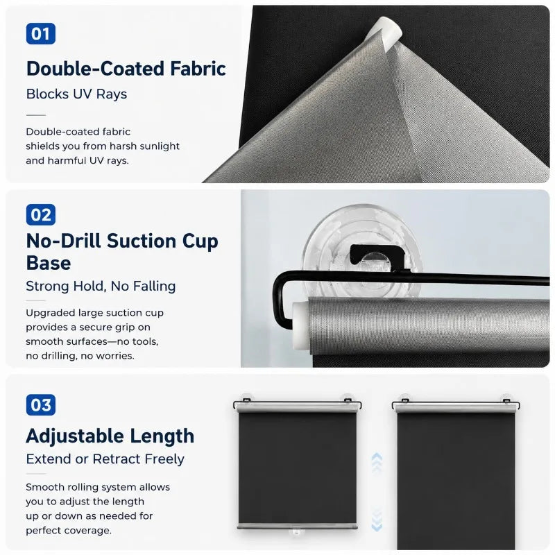 No-Drill Suction Cup Sun Shade Curtains Automatic Retractable Roll-Up Blinds