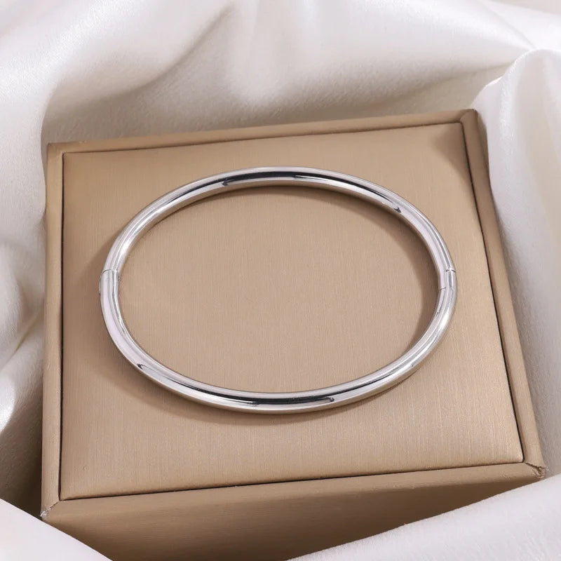 Waterproof Stainless Steel Cuff Bracelet for Women - Openable Metal Bangles Jewelry Gift