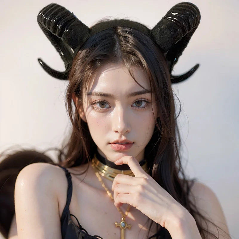Black Demon Horn Headband Costume Prop Gothic Animal Horns for Halloween Party