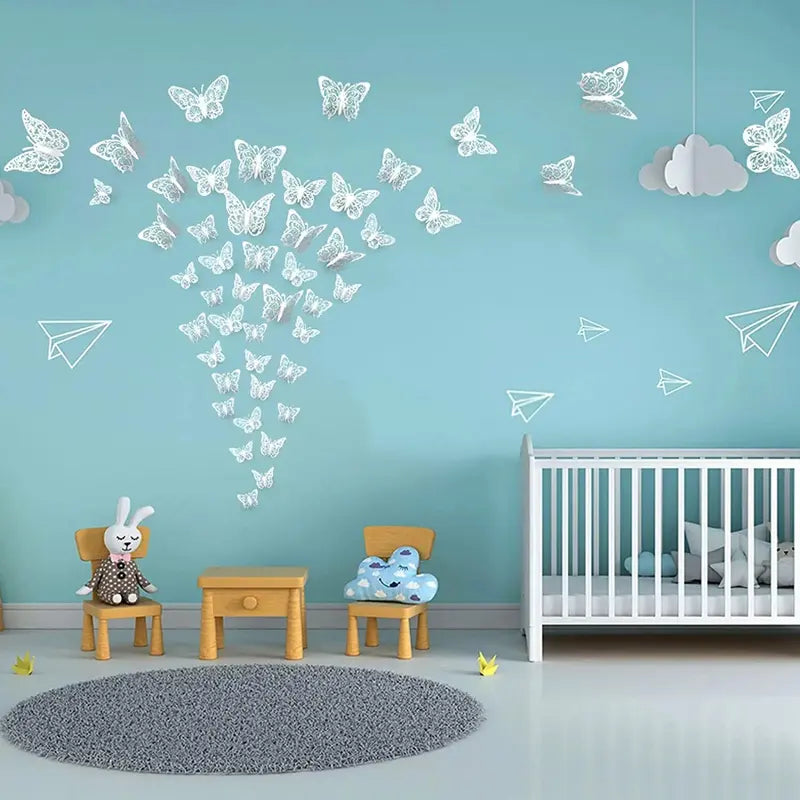 12-Piece 3D Hollow Butterfly Wall Stickers for DIY Home Decor, Party Gifts
