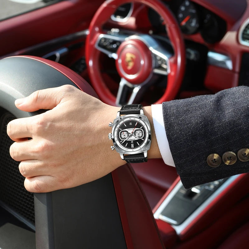 Men's Waterproof Luminous Sport Quartz Wristwatch with Leather Strap