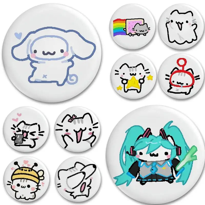 Cute Cat Badge Pin Set - Bright Printed Icon Button Brooch for Clothing & Accessories