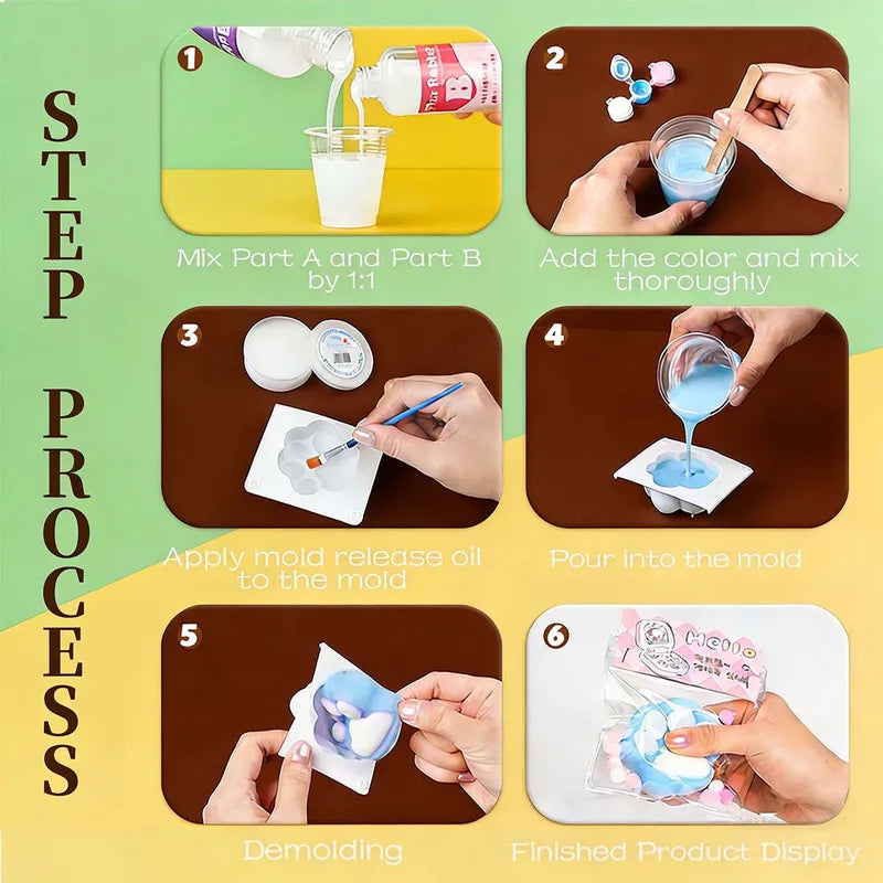 Animals Shape Rubber Squishy Kit with Tools 50ml Silicone Mold Fufu